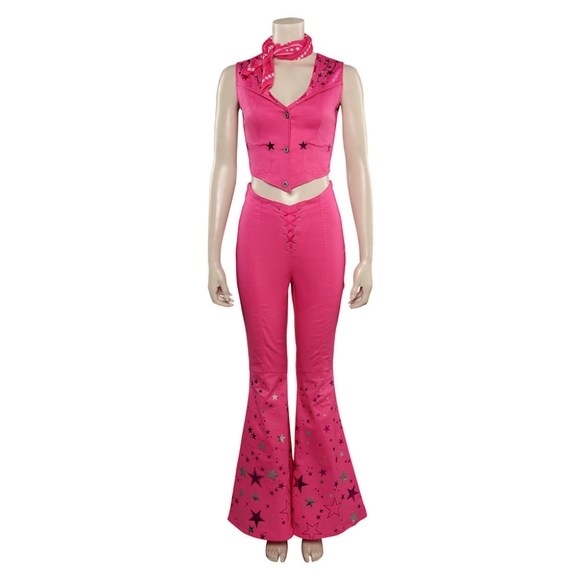 Barbie Pink Cowgirl Adult Costume Top Trousers White Cowgirl Hat for Ladies